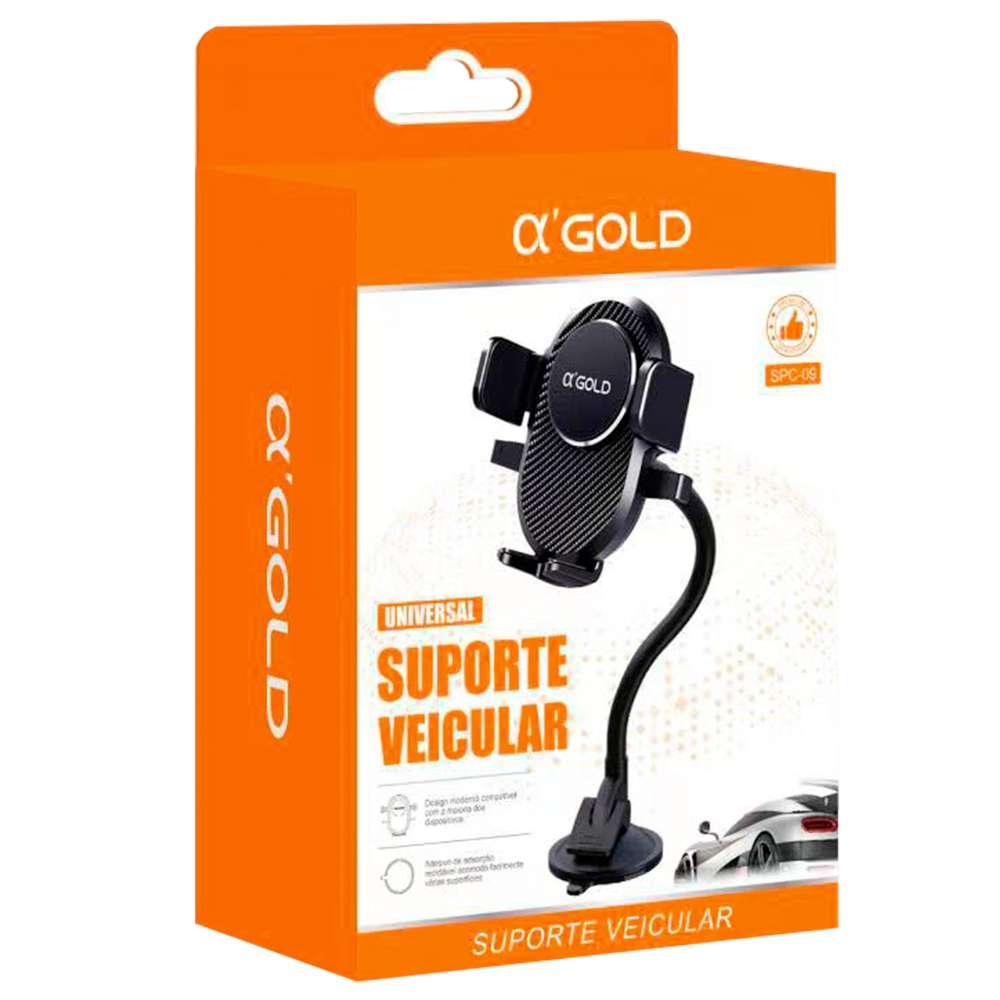 Suporte Veicular de Ventosa com Rotação 360 Flexível e Trava Automática A'Gold | Alta Estabilidade